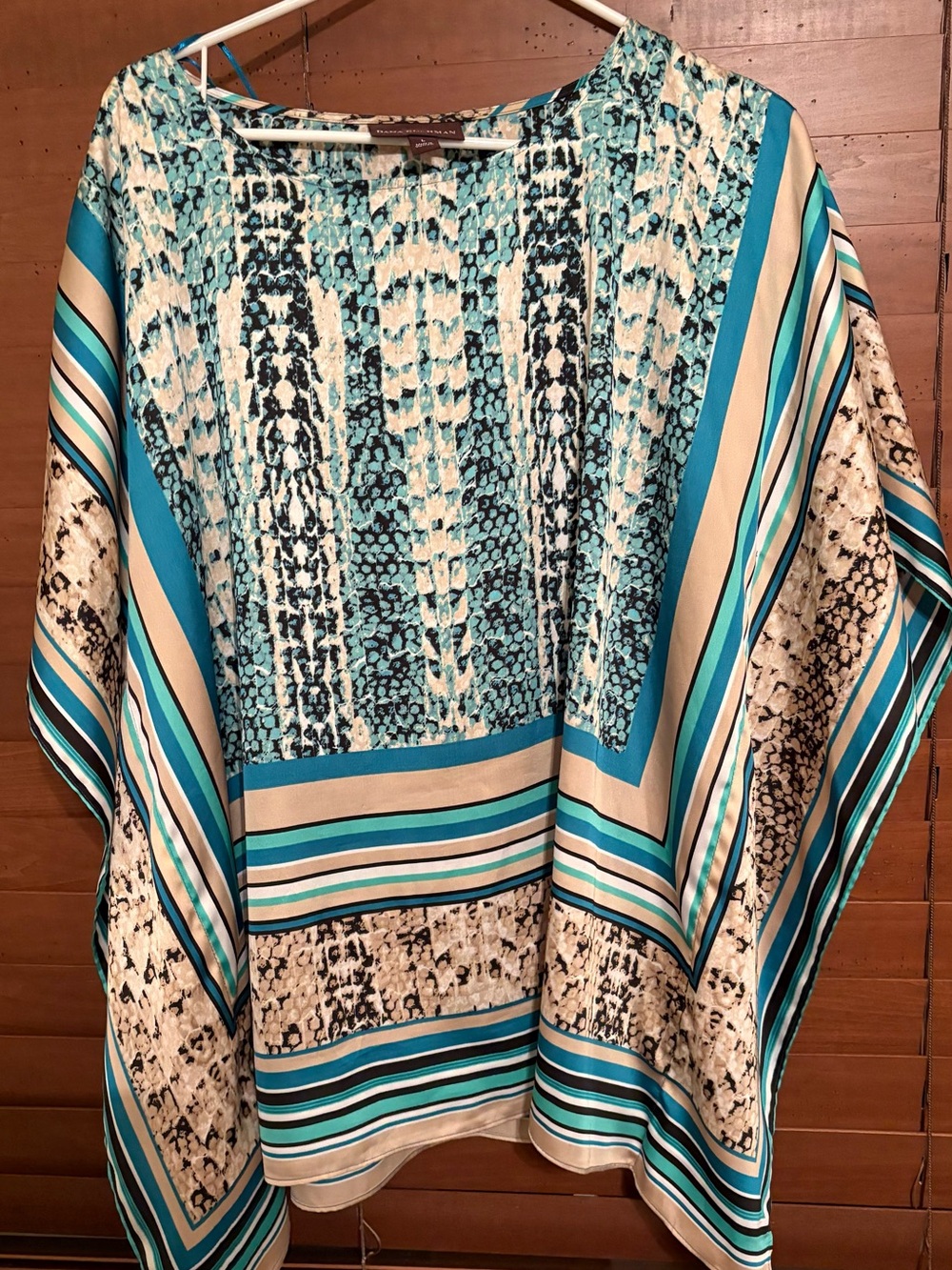 Dana Buchman Teal, Cream & Black Patterned Women's Tunic